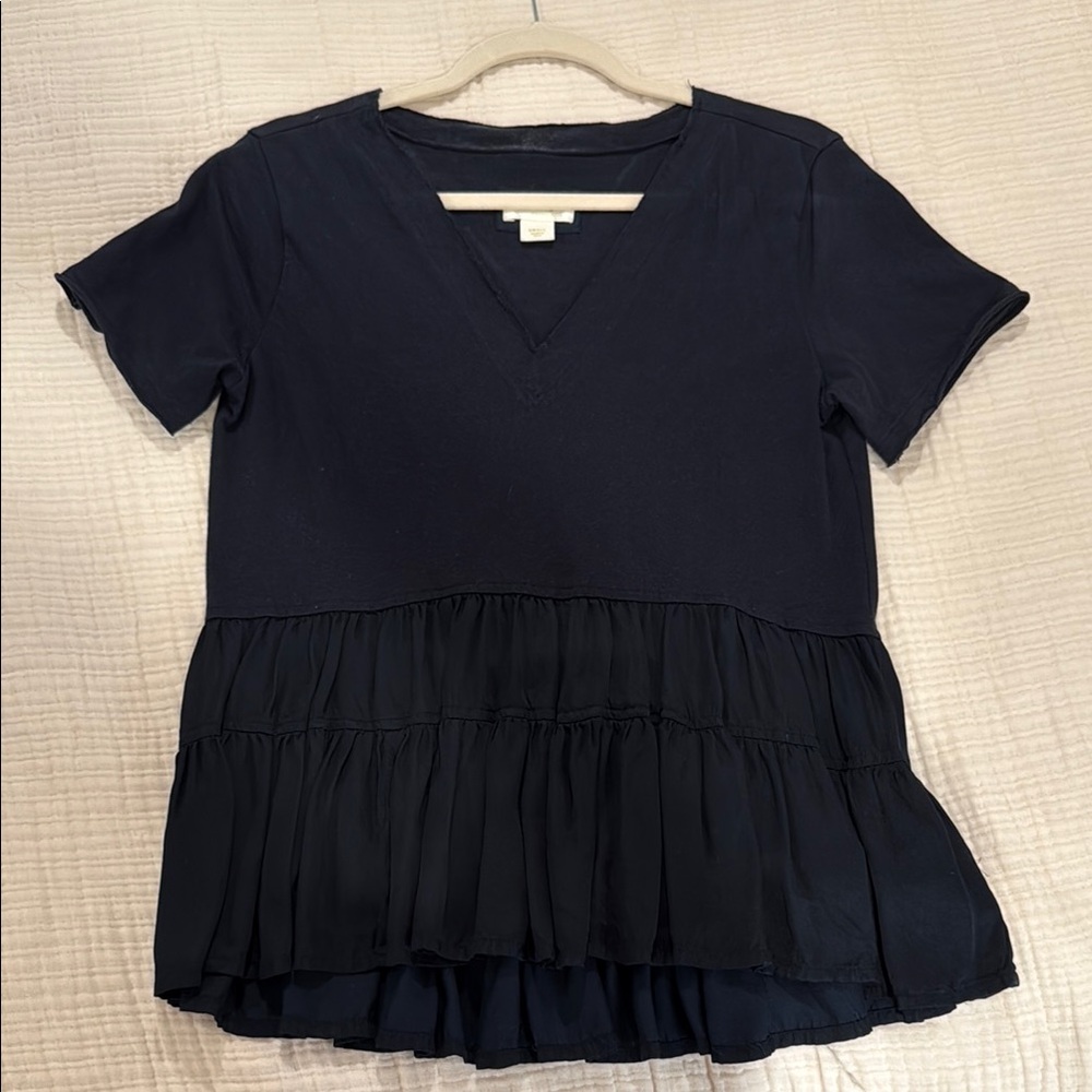 Maeve Black Tiered Peplum Short Sleeve Blouse